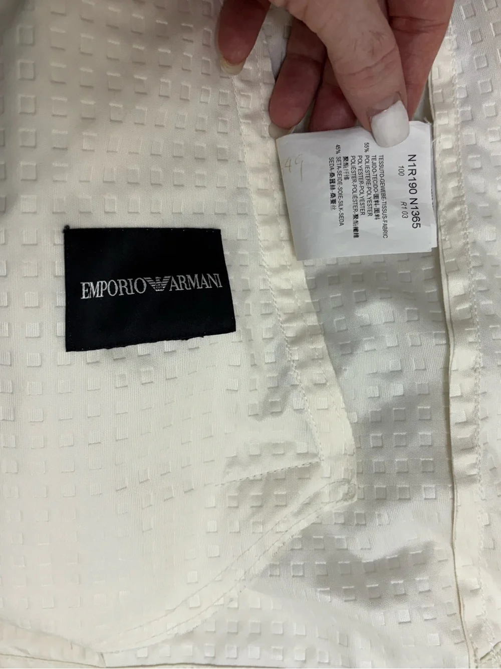 Emporio Armani cream Textured Cube Pattern Silk Blend Jacket Blazer N1R190 44